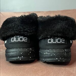 Hey Dude Black Furry Slippers